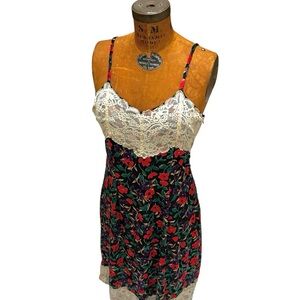 New 90's Babydoll Floral Slip Chemise Black Red Velvet Lace Coquette Boho‎ NWT M